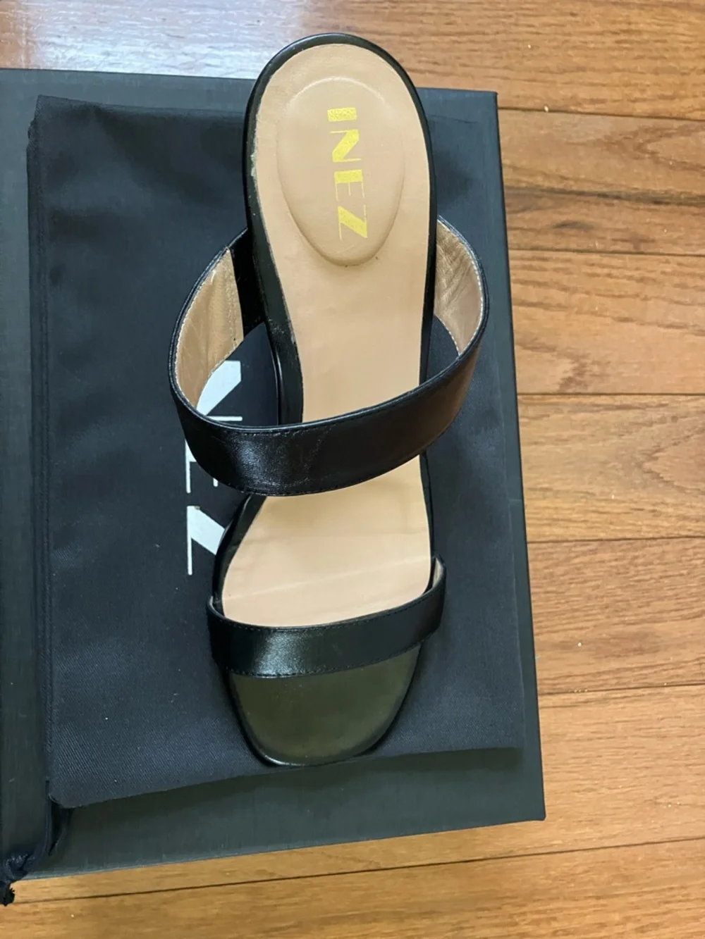 INEZ Black Leather Double-Strap Heeled Sandals - Picture 5 of 8